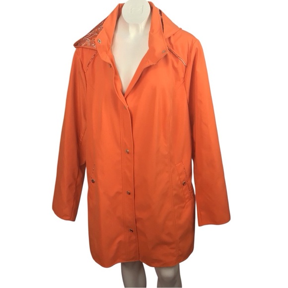 Dennis Basso Orange Trench Coat with Notched Lapels  size 2X - Picture 2 of 6